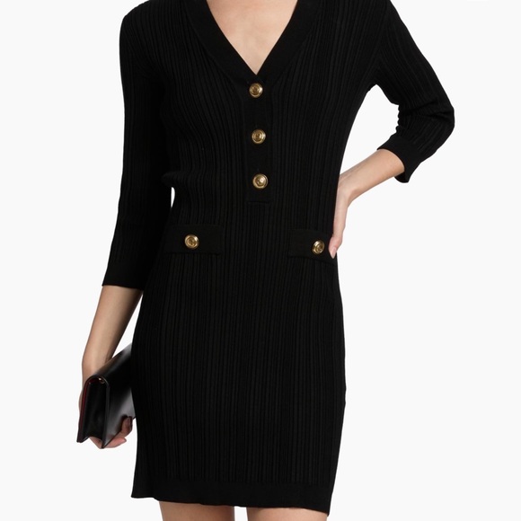 Chiara Boni La Petite Robe Black 3/4 sleeve, Rib-knit Mini Dress Sz Medium - Picture 5 of 12